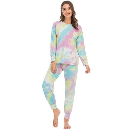 

Women s Pajamas Tie Dye Printed Loungewear Sleepwear Set Long Sleeve Tops and Long Pants PJS Sets