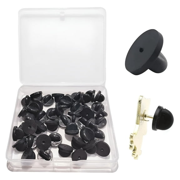 VANIDO Plastic Pin Backs, 60PCS Black Round Plastic Badge Backs Replacement Uniform Locking Pin Backs Butterfly Clutch for Lapel Pins Jewelry Making Hats Badges(0.41" Diameter)