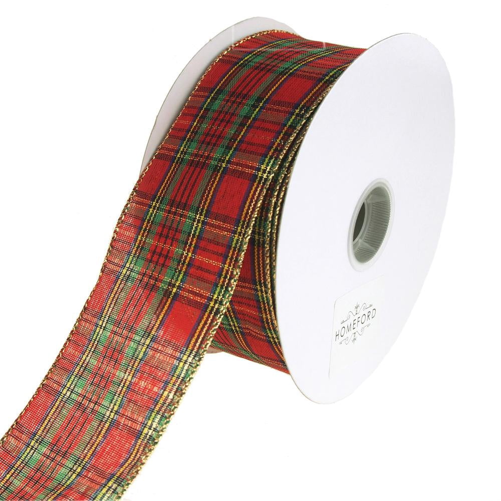 Festival Plaid Wired Christmas Holiday Ribbon, Red, 2-1/2-Inch, 50 ...