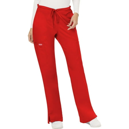 

Workwear Revolution Women Medical Scrubs Pant Mid Rise Moderate Flare Drawstring WW120T L Tall Red