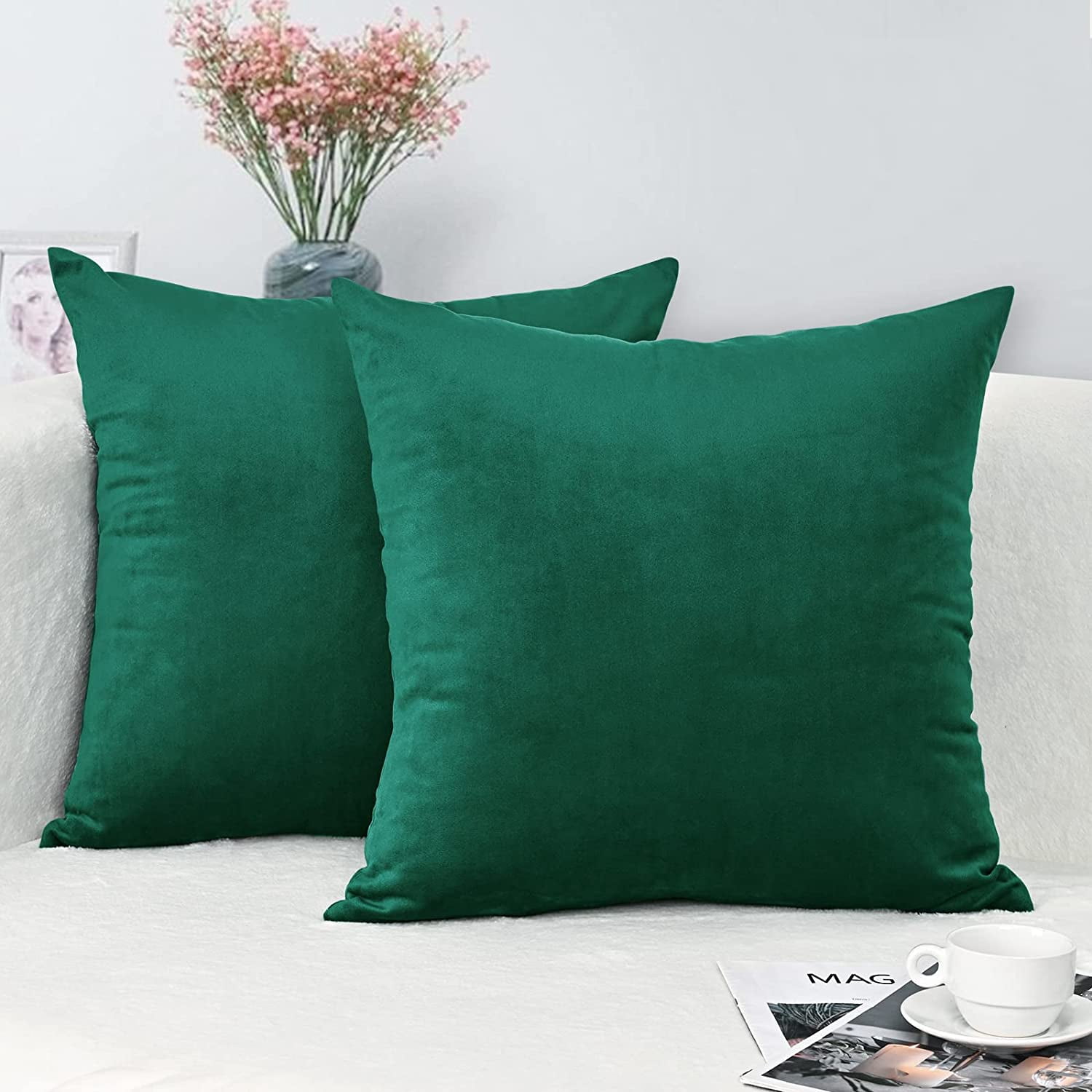 ETASOP 2-Pack 18x18 Inch Velvet Throw Pillows With Inserts - Grey Decorative Pillows For Sofa, Farmhouse Decor - View #6
