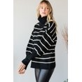 thumbnail image 3 of Heavy Knit Striped Turtle Neck Knit Sweater, 3 of 5