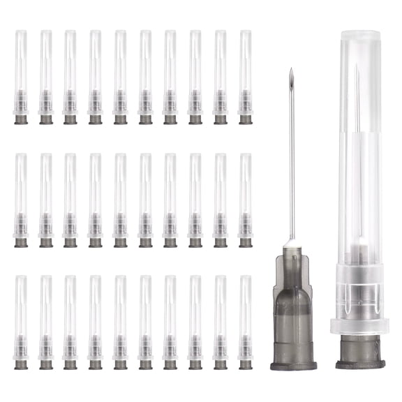 Uxcell 100 Paquete Aguja de Dispensación 22 Calibre 1 Pulgada, Aguja de Dispensación Luer Lock para Laboratorio Industrial, Puntas de Acero Inoxidable para Recarga de Inks y Pegamento Líquido, (Negro)
