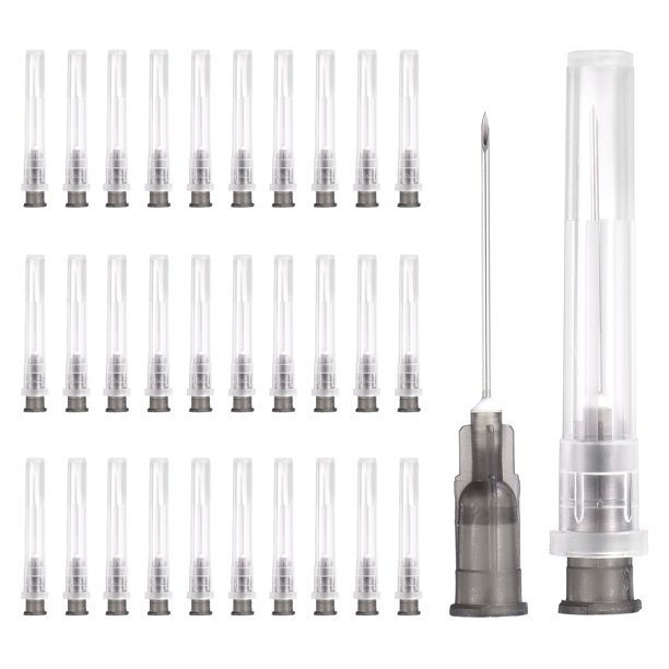 Uxcell 100 Paquete Aguja de Dispensación 22 Calibre 1 Pulgada, Aguja de Dispensación Luer Lock para Laboratorio Industrial, Puntas de Acero Inoxidable para Recarga de Inks y Pegamento Líquido, (Negro)