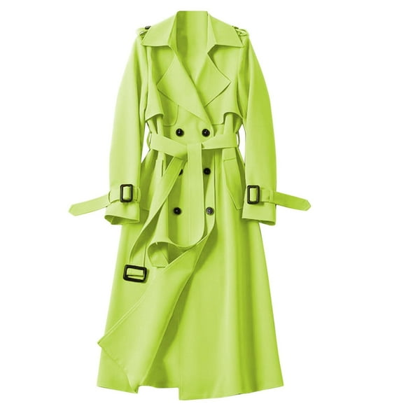 DondPO Womens Trench Coat Women's Trench Coat Long Double Breasted Jacket Lapel Overcoat with Belt Fall Winter Outwear Overcoat for Women Trench Coat for Women 2024 Green S Clearance!
