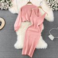 thumbnail image 6 of Women's 2 Piece Sweater Dress Set Ribbed Knit Crop Tops and Bodycon Dresses Outfits Long Sleeve Casual Sweaters Sets Pink One Size, 6 of 6