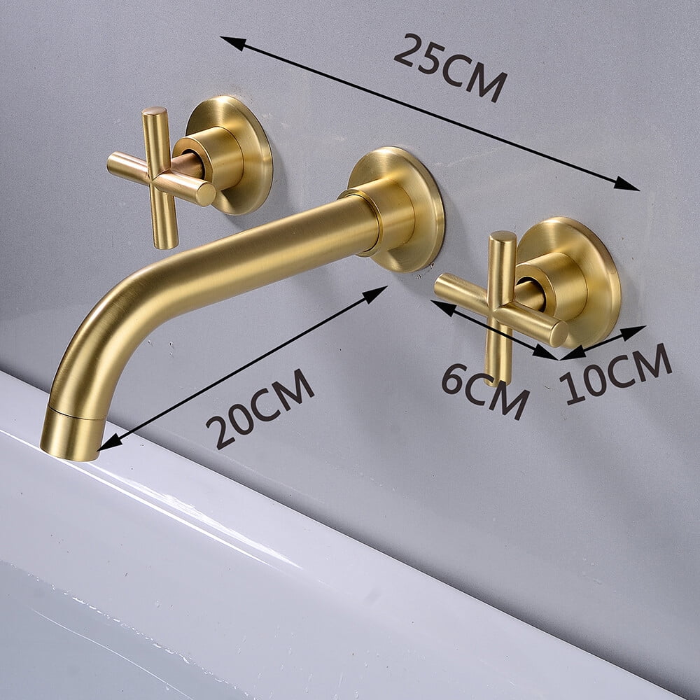 Bathroom Brass Faucet Sink Tub Wall Mounted 3-Hole Dual Handle Mixer Tap