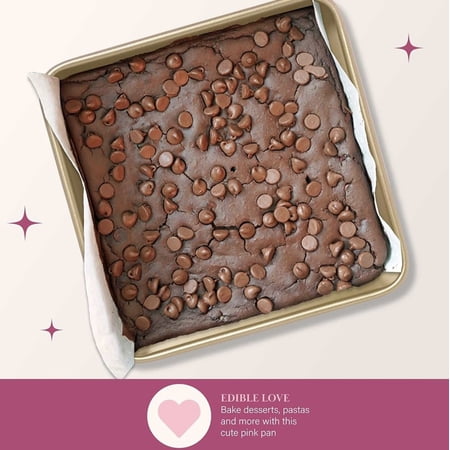 Paris Hilton Nonstick Carbon Steel Bakeware Collection  9-Inch Square Cake Pan  Dishwasher Safe  Made without PFOA and PFAS  Pink Champagne Two-Tone
