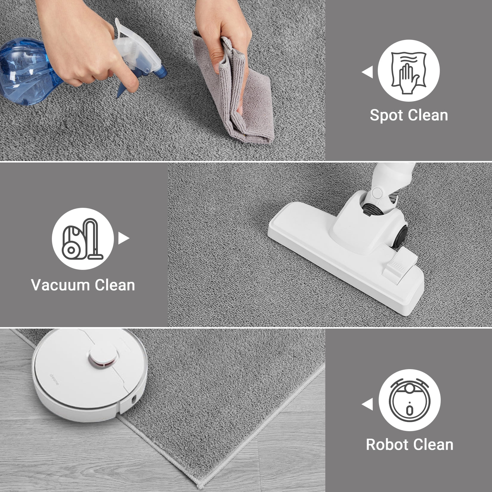 Hasoo Washable Area Rug Modern Minimalist Gray Rug with Non Slip Backing Soft Fluffy Living Room Carpet