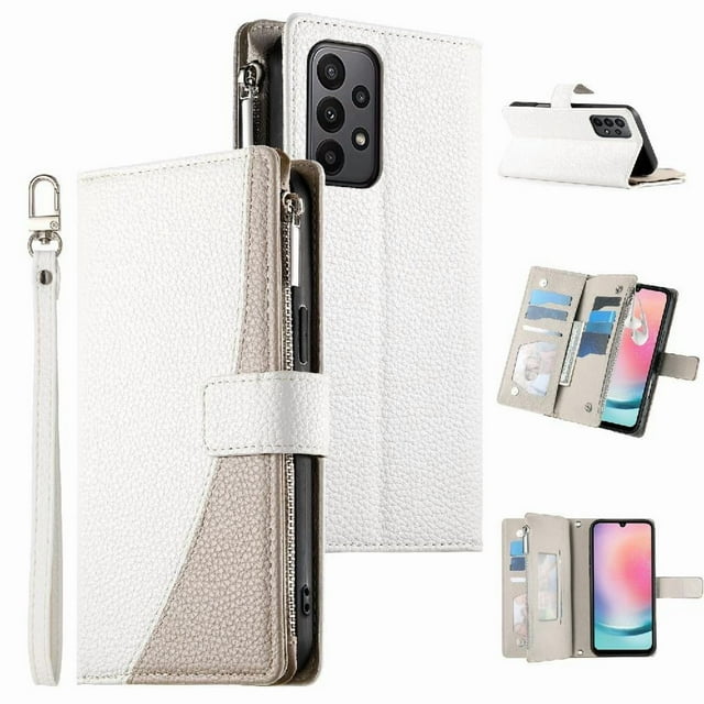 Funda cartera GANGXUN para Samsung Galaxy M13 4G , cuero PU con tarjetero, cremallera, correa de mano, soporte y protección 1095°