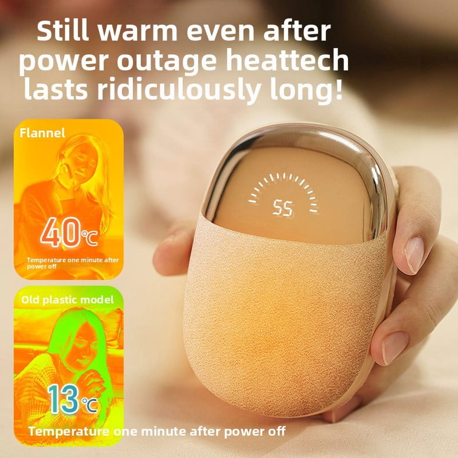 Plush hand warmer, double-sided heating, with digital display, 6 layers of protection, long battery life.