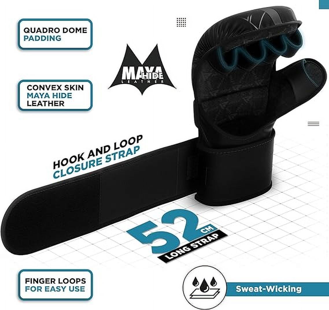 RDX MMA Boxing Gloves Grappling-Training Kickboxing Fighting Muay Thai, Leather Sparring Mitts, Matte Black, S/M