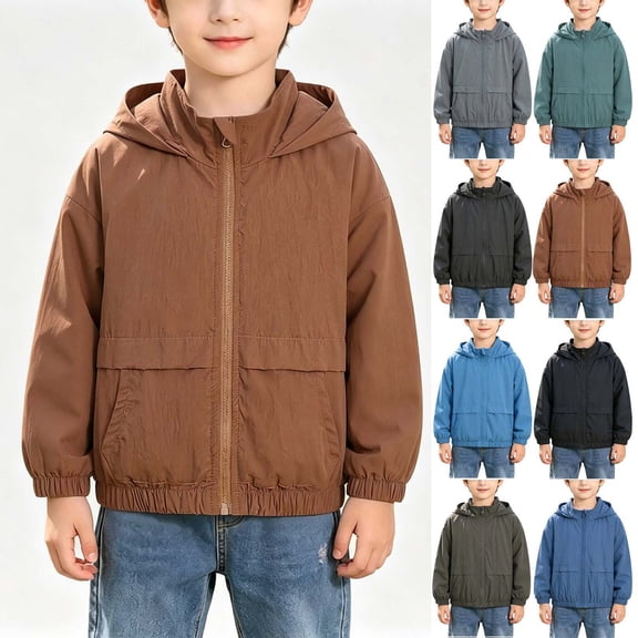 MexChoioe Boys Solid Color Hooded Sun Protection Jacket Quickly Dry Breathable Lightweight Elastic Cuff Kids Outdoor Wind Coat for Boys