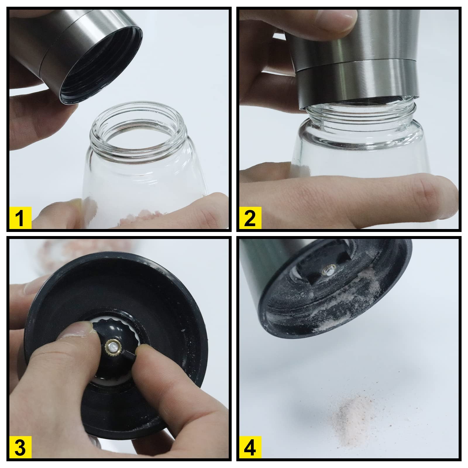 Salt and Pepper Grinder Set Refillable Adjustable Coarseness Stainless Steel with Ceramic Rotor Kitchen Spice Mills Set of 2