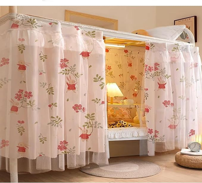 2 Panels,Bottom Bunk Bed Curtains Cloth Breathable Bed Canopy Students Curtain Shading Nets for Single Bed（Garden Rabbit Treasure）