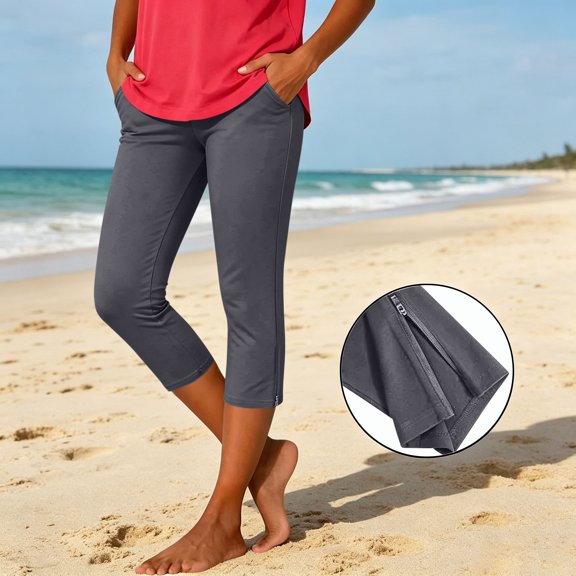 Oiangi Capri Leggings with Pockets for Women High Waist Stretchy Yoga Capris Slim Fit Zipper Hem Workout Crop Pants Dark Gray S