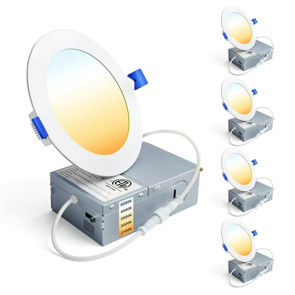 Ensenior 4 Pack 4 Inch LED Recessed Ceiling Light, Dimmable, 2700K-5000K 5CCT, 750LM 9W 120V, High Brightness Canless Wafer Downlight - ETL&FCC&IC