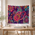 thumbnail image 5 of Large Teal Paisley on Deep Purple with Floral Mandalas, Joyful Boho for Art Lovers, Vintage Wall Decor, Housewarming Gift, Tapestry Wall Hanging for Bedroom and Living Room, 5 of 7