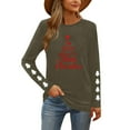 thumbnail image 5 of HOMBOM Womens Christmas Tops Fashion Graphic Merry and Bright Xmas Crewneck Long Sleeve Army Green T Shirts for Ladies, 5 of 9