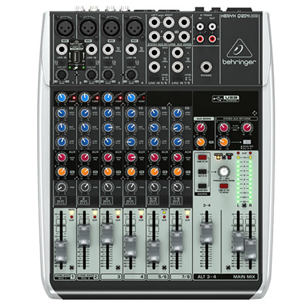 Behringer XENYX Q1204USB Premium 12-Input 2/2-Bus Mixer, Bundle with TAPH100 Headphones and 2x 50' XLR Microphone Cable