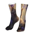 thumbnail image 6 of KLL Purple Flower Lazy Cat Print Womens Crew Socks Athletic Middle Tube Long Socks Novelty Socks Gifts For Men, 6 of 7