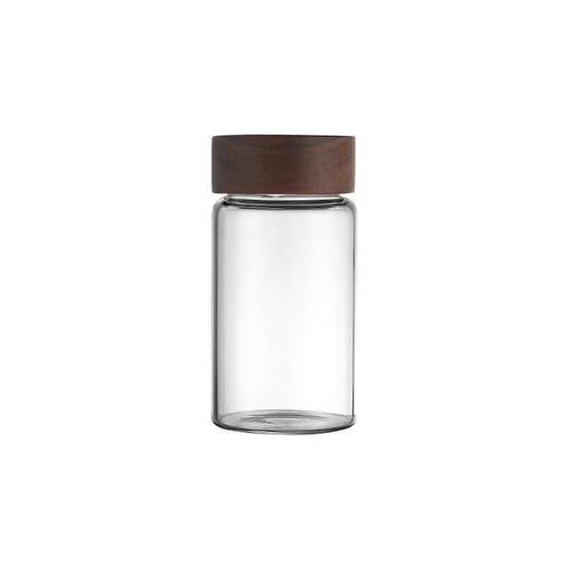 Dvumao Borosilicate Glass Storage Jar with Maple Wood Lid, Container for Coffee Beans, Tea, Spices & Grains, Heatproof & Clear Kitchen Organizer