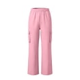 thumbnail image 5 of LRen Girls Solid Color Cargo Sweatpants Elastic Waist Wide Leg Casual Sport School Uniform Pants for 5-14 Years Back To School Preppy Clothes for Girls, 5 of 7