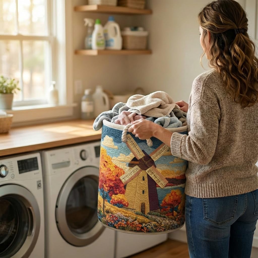 Quilted Laundry Basket Vintage Floral Laundry Hamper with Handles Foldable Storage Basket for Clothes(28" x 20")
