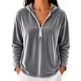 thumbnail image 2 of tarylea Velour Hoodies for Women Long Sleeve Half Zipper Pullover Tops Casual Loose Fall Plain Tops, 2 of 5