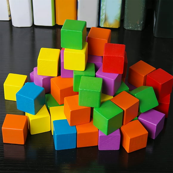 Square Wooden Block Educational Wood Cube Toy Thick Home Building Block Toy High Hardness Coloured Wooden Cube Smooth for Baby Home