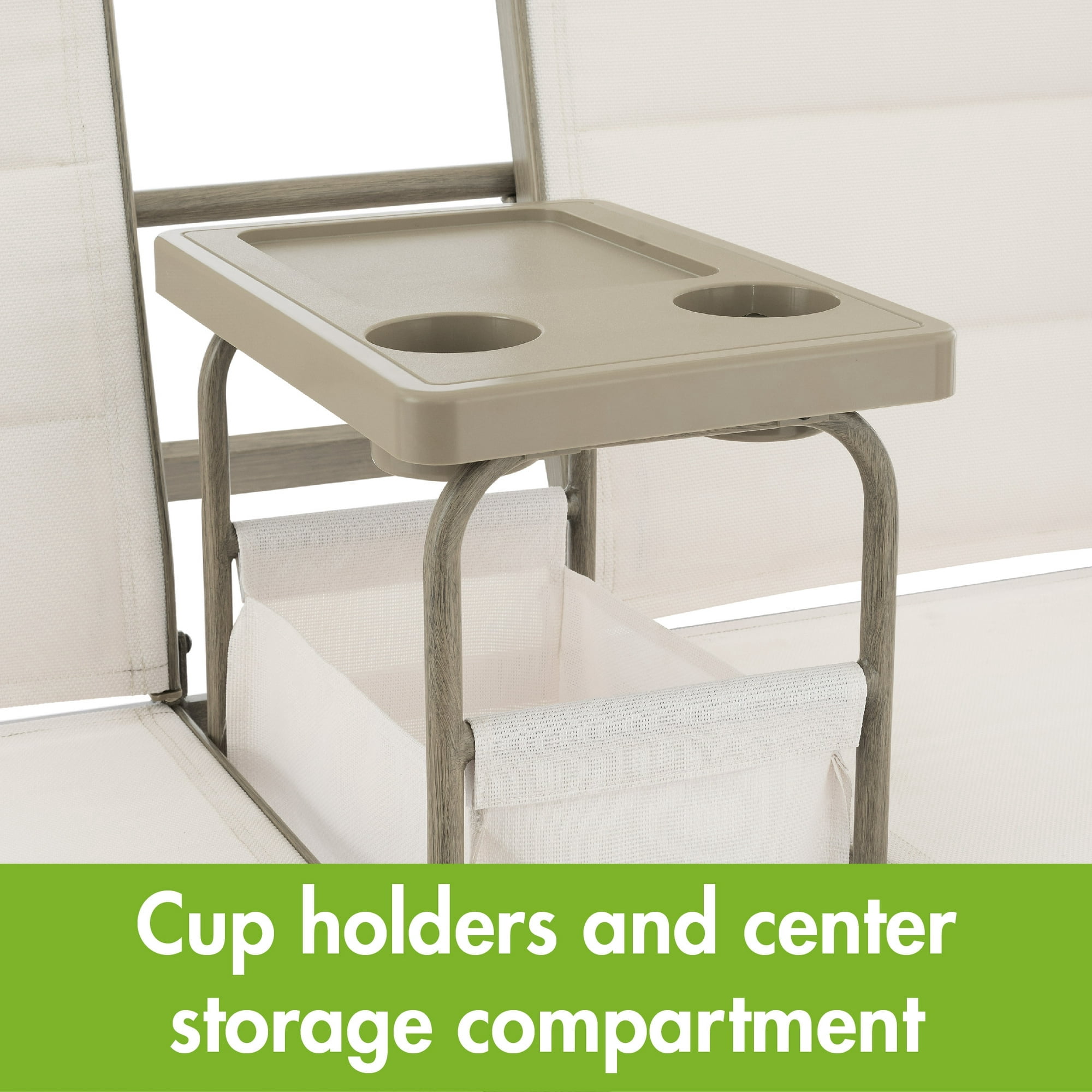 Mainstays Cobble Hill 2-Seat Steel Canopy Porch Swing with Centre Table, Cream
