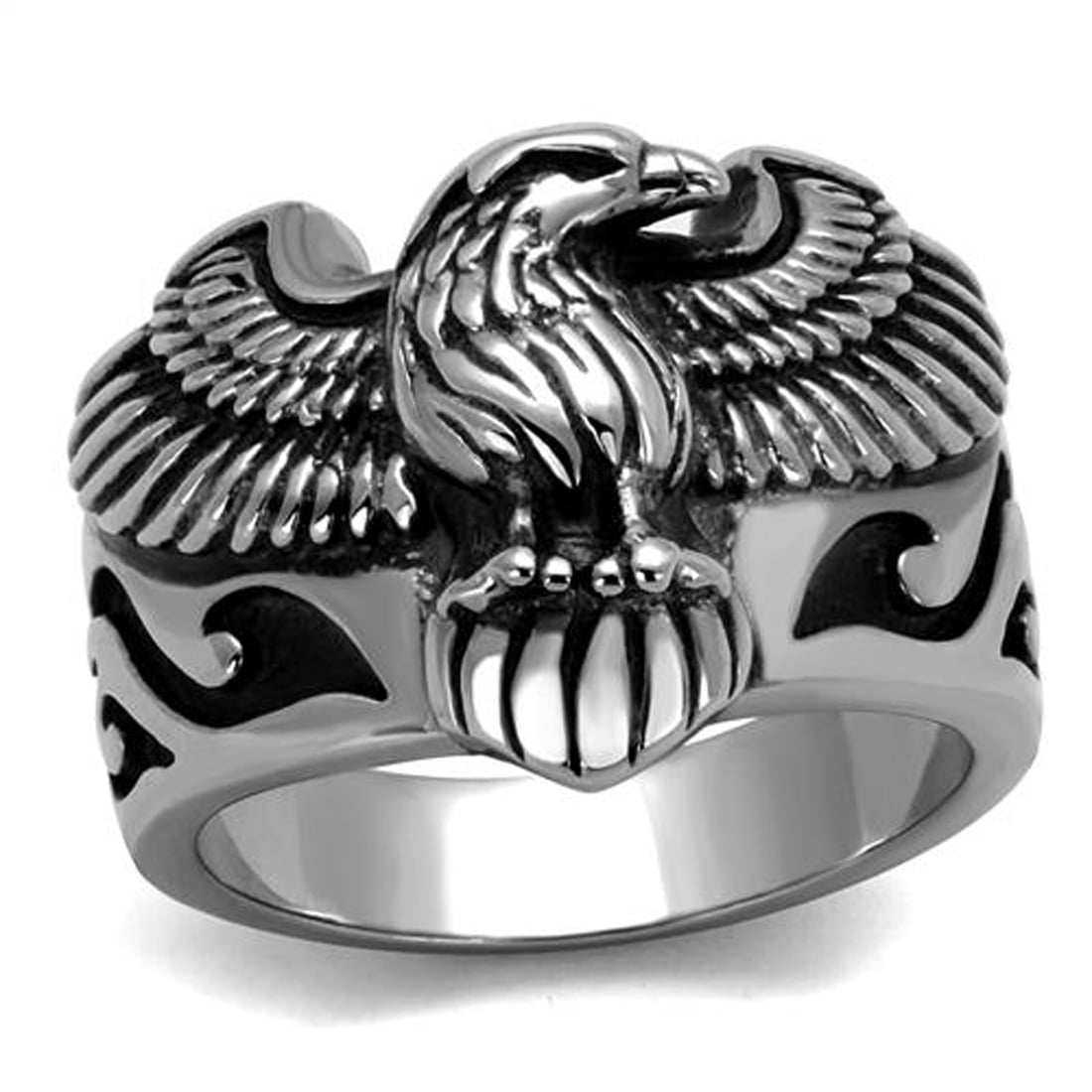 Stainless Steel Polished w/Sterling Silver Rhodium-plated Eagle Ring Size 11 Length Width 18.86 