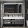 thumbnail image 4 of Luxury Bathroom Mirror Cabinet Double Basin Slate Integrated Ceramic Washbasin Bathroom Vanity Sink Cabinet Bathroom Furniture My Lux Decor Round, 4 of 14