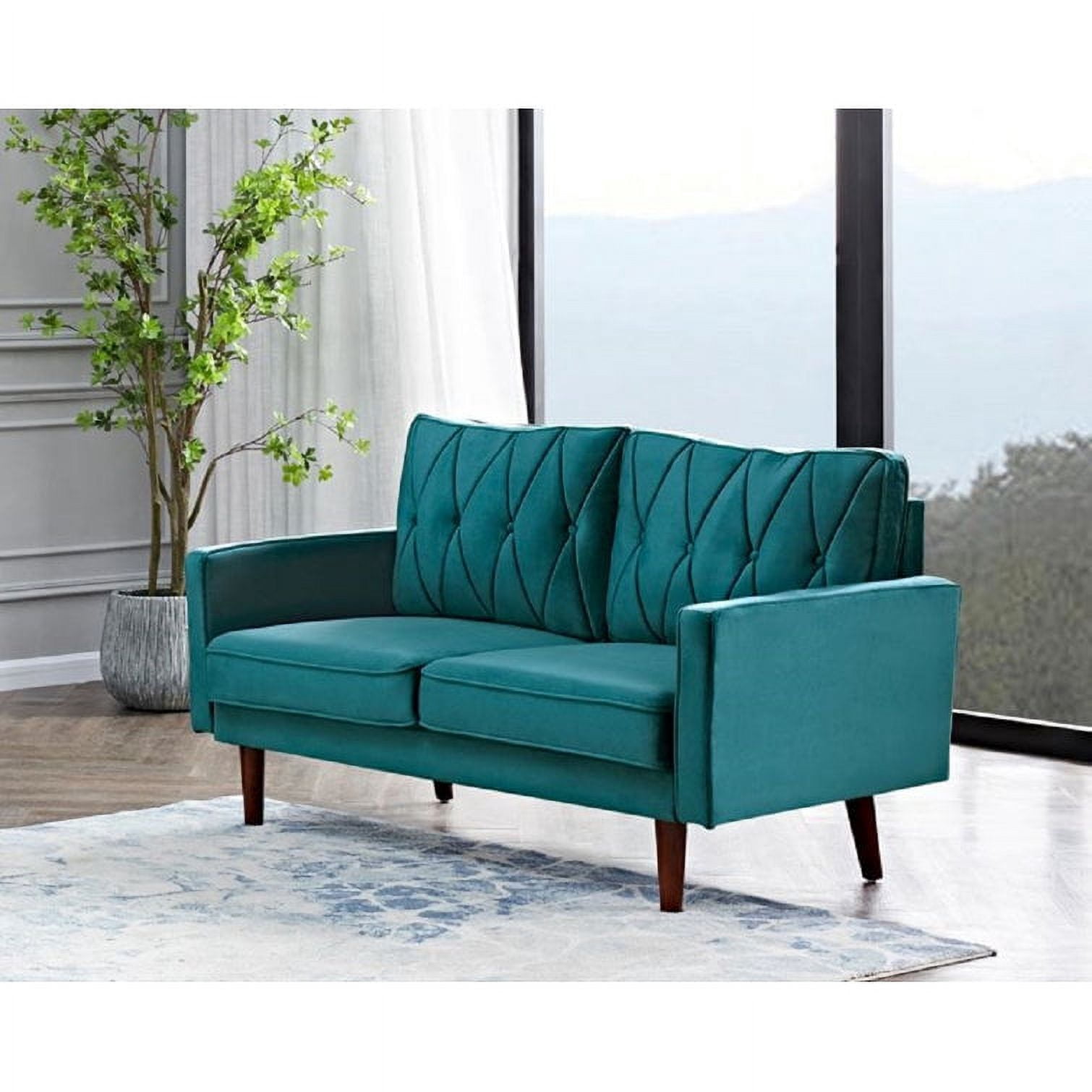 US Pride Furniture Tufted Cushion Back 57.5 Wide Velvet Loveseat, Blue/Green