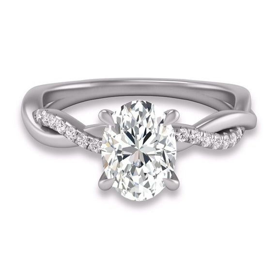 SZUL Women's Agatha Twisted Pave Ring with IGI Certified 2 Carat Lab-Grown Oval Shape Diamond in 14K White Gold