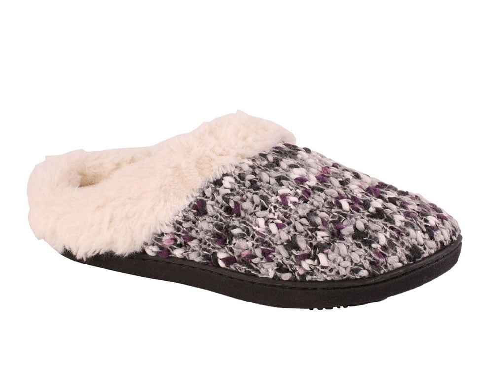 Isotoner Women Memory Foam Hoodback Faux Fur Slip-On Slippers Extra Cushion L 