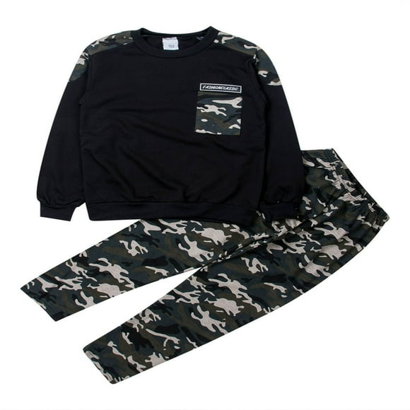 Kids Boy Long Sleeve Pullover Tops Camouflage Pant Outfits Tracksuit