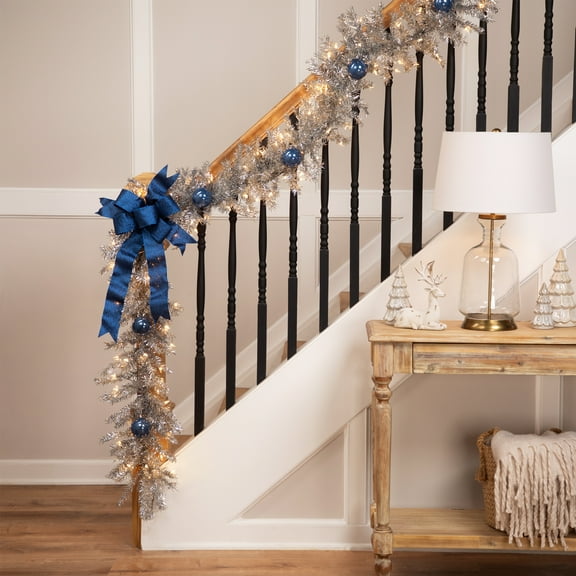 Northlight Pre-lit Metallic Artificial Christmas Tinsel Garland - 9' x 12" - Silver - Clear Lights