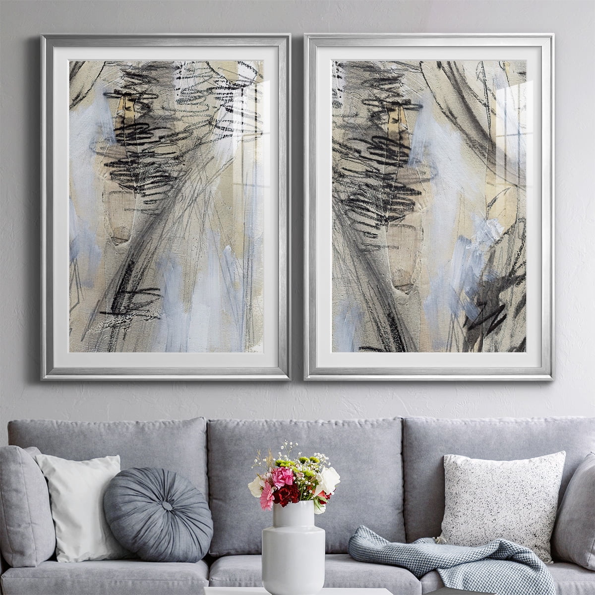 Wexford Home Masked Notes V Premium Framed Print, 22.5" x 30.5" - Ready to Hang, Silver (Set of 2)