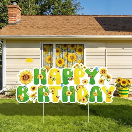 Happy Birthday Yard Sign Sunflower Happy Birthday Yard Sign Decoration for Garden Lawn Porch Decorations Party Supply Outdoor Yard Decor