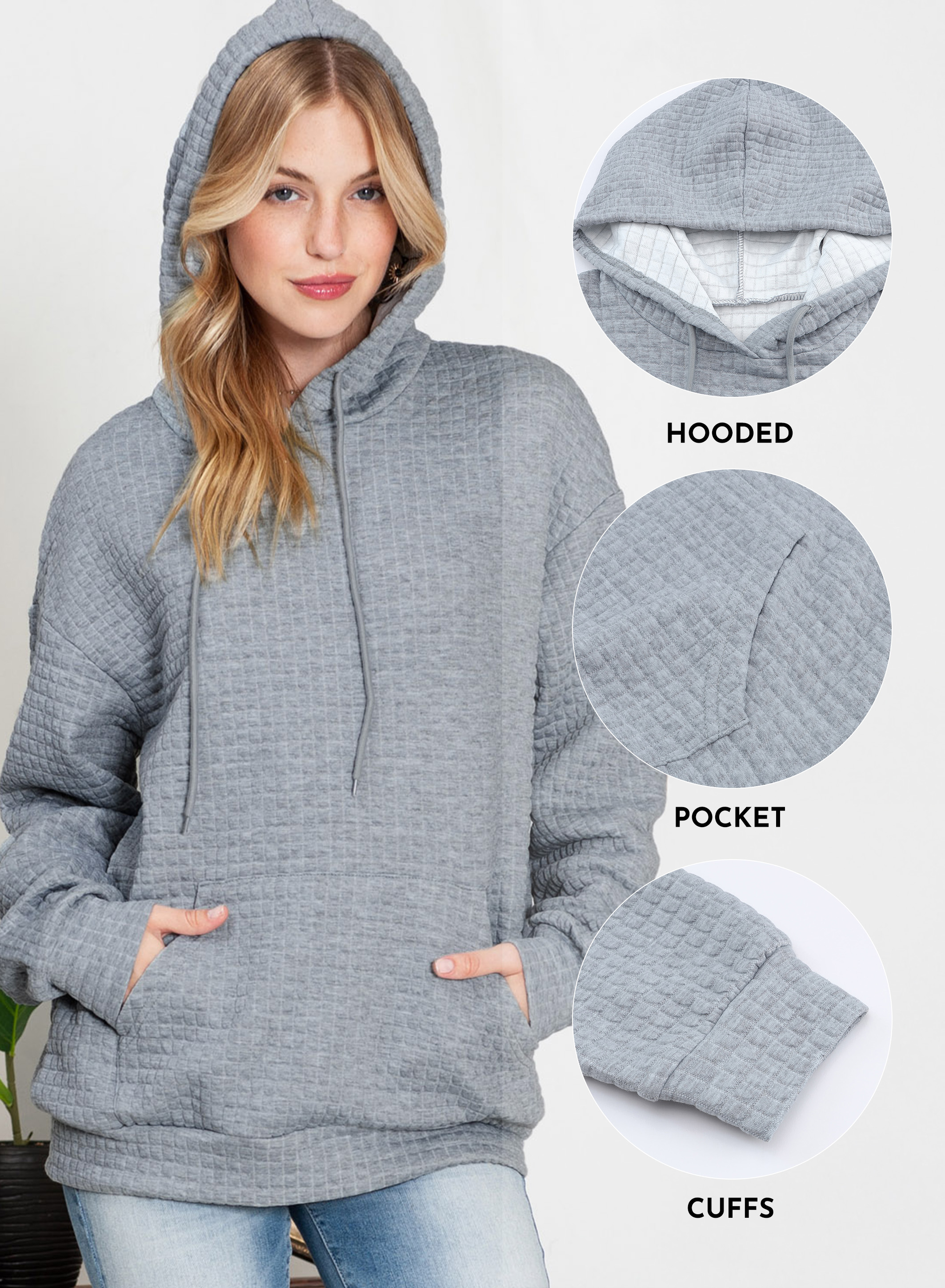 Eytino Women's Waffle Pullover Hoodie with Pockets photo 2