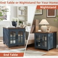 thumbnail image 6 of Farmhouse End Table with Charging Station Set of 2, 24" Large Sofa Side Table with Glass Barn Door, Night Stand with Adjustable Shelf, Square Bedside Table for Living Room, Blue, 6 of 9