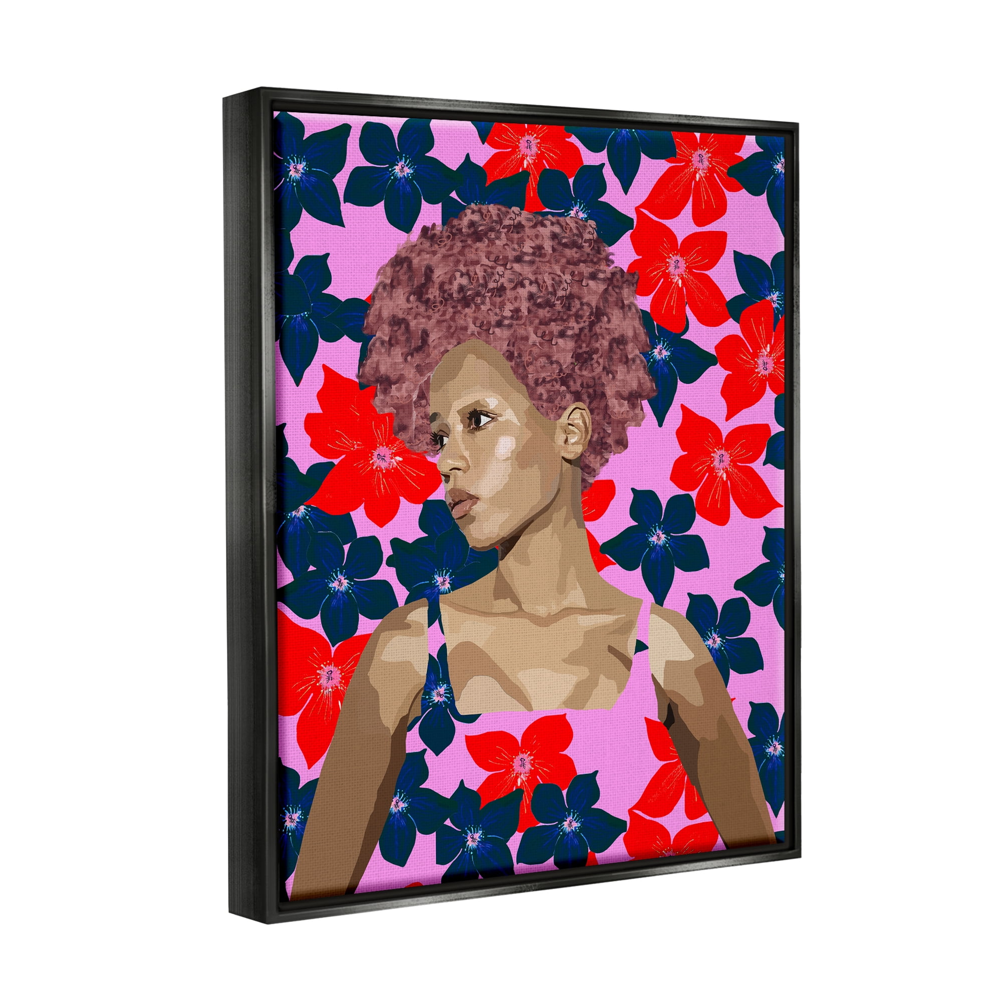 Stupell Industries Modern Vivid Flower Pattern Woman Botanical & Floral Painting Black Floater Framed Art Print Wall Art