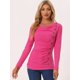 thumbnail image 3 of Top Acanalado Con Botones Y Mangas Largas Con Cuello Vuelto Para Mujer Rosa Fucsia XS, 3 of 5