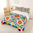 thumbnail image 3 of Manfei Mexican Floral Queen Comforter Set, Tribal Folk Art Comforter Sets Queen, Cream Blue, Reversible, 3-Piece, 1 Comforter and 2 Pillowcases, 3 of 7