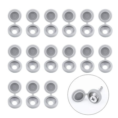 

Screw Covers 100pcs Gray Plastic Screw Cap Hinged Fold Over Caps Rubber Dust Washer Flip Tops with Storage Box (Gray)