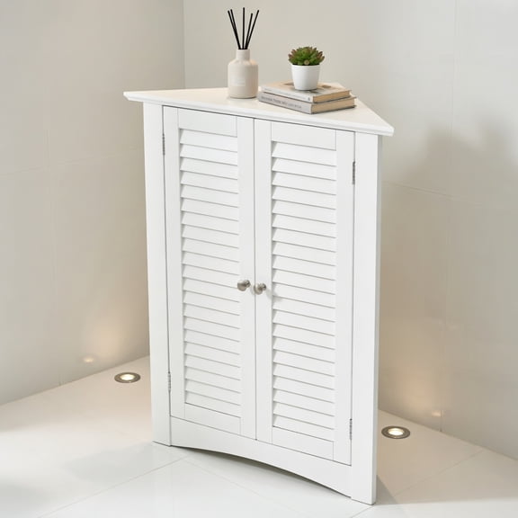 GVN Adjustable Corner Storage Cabinet with Shutter Doors-White, Bathroom Cabinet Storage for Entryway Storage, Home Office Furniture