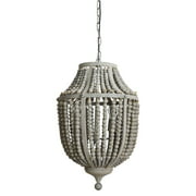 Creative Co-Op Metal Chandelier with Distressed Grey Wood Beads