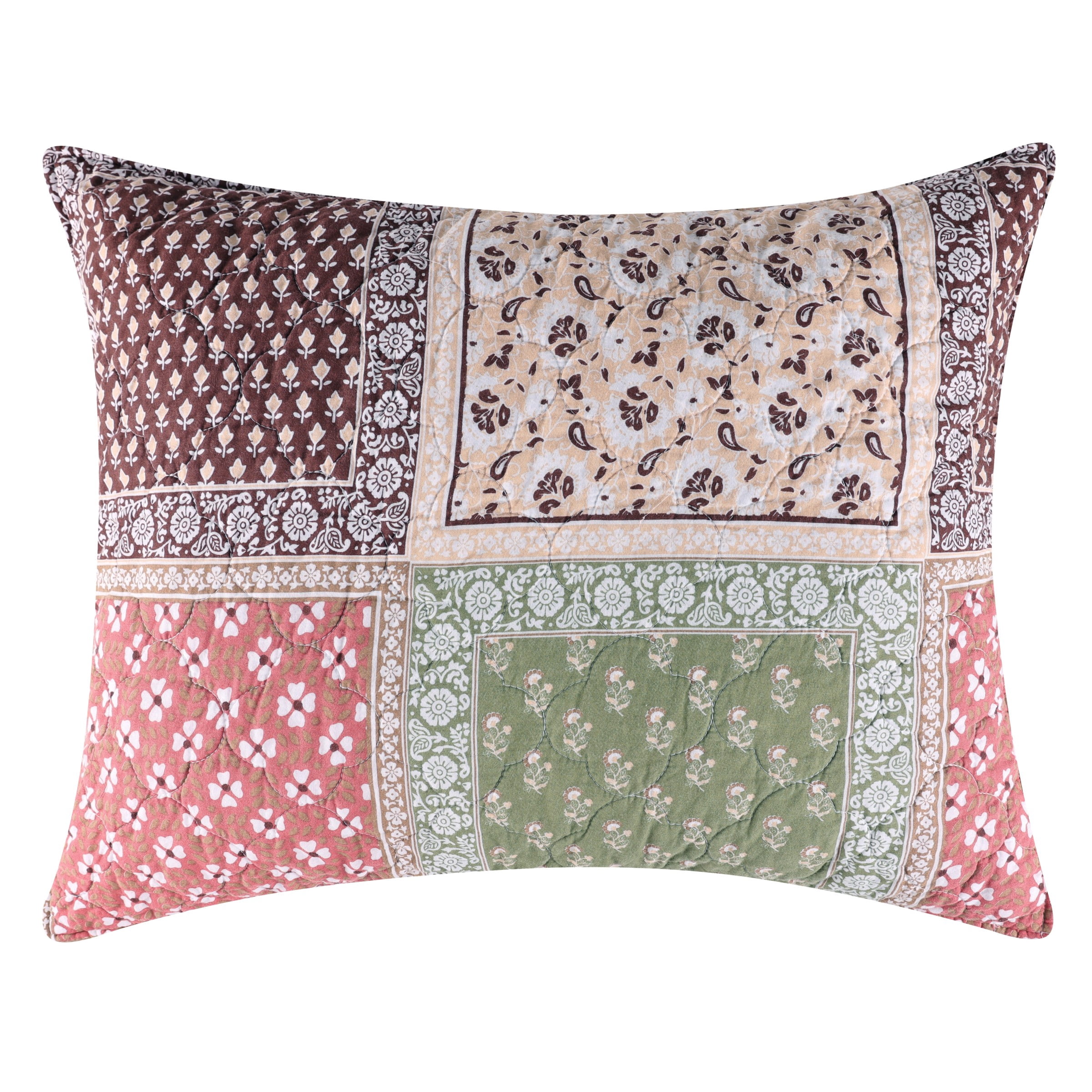 Greenland Home Fashions Priya Cotton-Rich Patchwork Print Boho Pillow Sham, King, for Teens and Adults