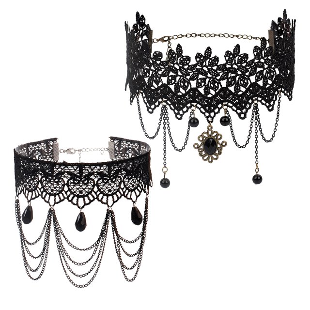 De gargantilla de encaje, collar con colgante Vintage, accesorios de cadena Punk para mujer MFZFUKR BST3009914-1